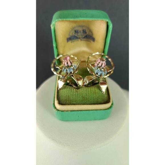 Filigree Flower Rhinestone Screwback Earrings - Picture 6 of 10